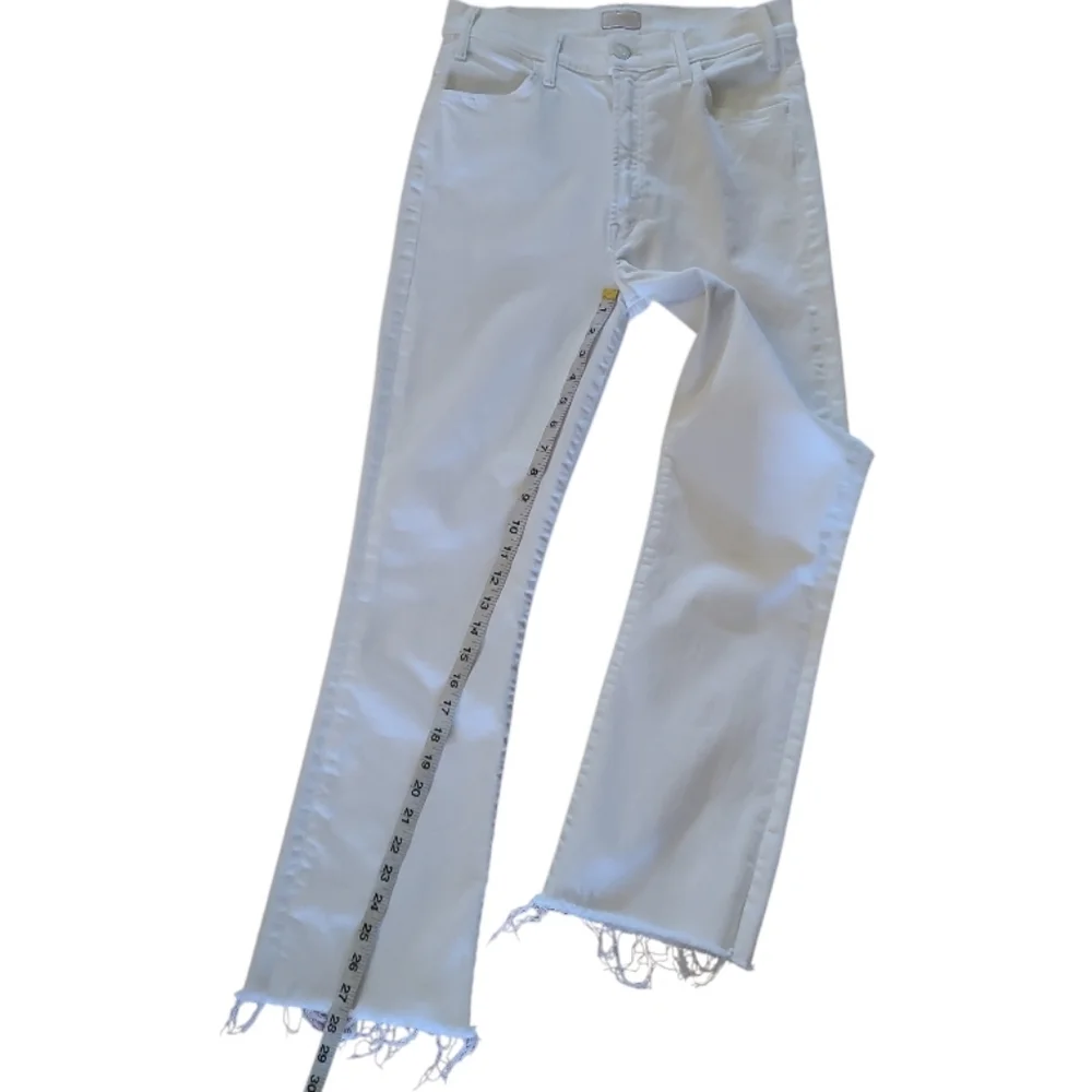 MOTHER The Hustler Ankle Fray Hem Jeans White Straight Flare - Picture 14 of 15